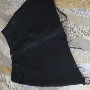 ASOS Black Denim Cut Off Raw Hem Mini Skirt Small